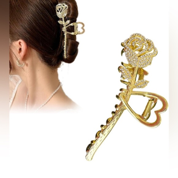 Accessories - Beautiful Crystal Rose Love Metal Claw Clip